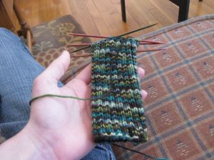 Sock cuff, with many stabbity needles.